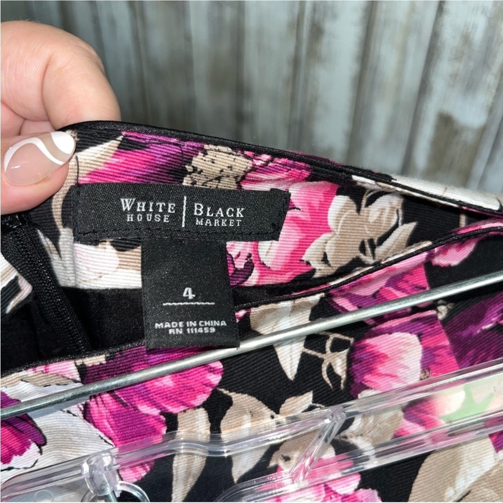White House Black Market Black & Pink Floral Pencil Skirt - Picture 6 of 6